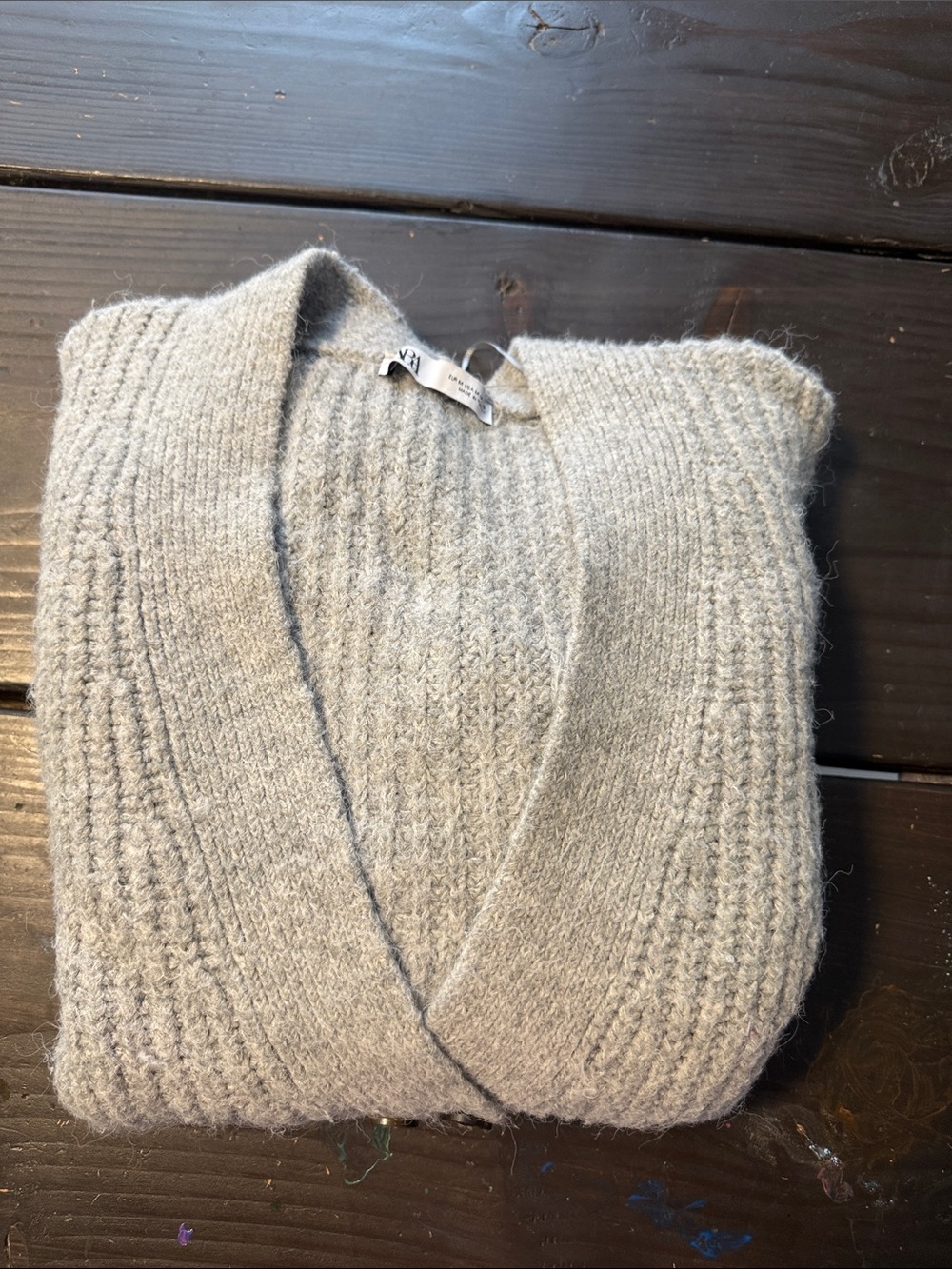Zara Light Gray Ribbed V-Neck Button Cardigan - Picture 4 of 4